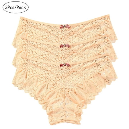 HaoXianJian 3PC Underwear for Women Low Waisted Lace Bikini Brief Panties Sheer Mesh Thongs Ladies Underpants Stretchy Cheeky Briefs Panty