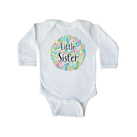 

Inktastic Little Sister with Flower Circle Gift Baby Boy or Baby Girl Long Sleeve Bodysuit