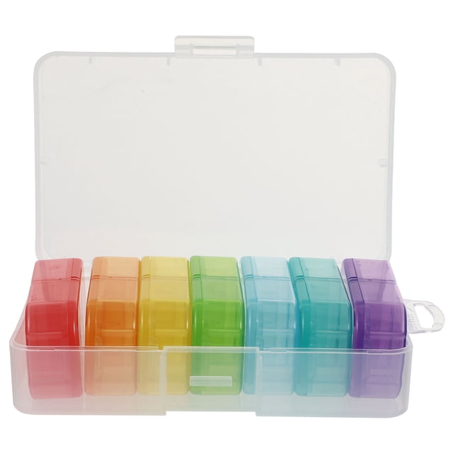 CIMAXIC Conteneur de Stockage de Médicaments Portable avec Fermeture Hermétique et 14 Compartiments pour Organisation Mensuelle des Pilules Couleur Assortie, 5.63"X3.7"X1.57 Pouces