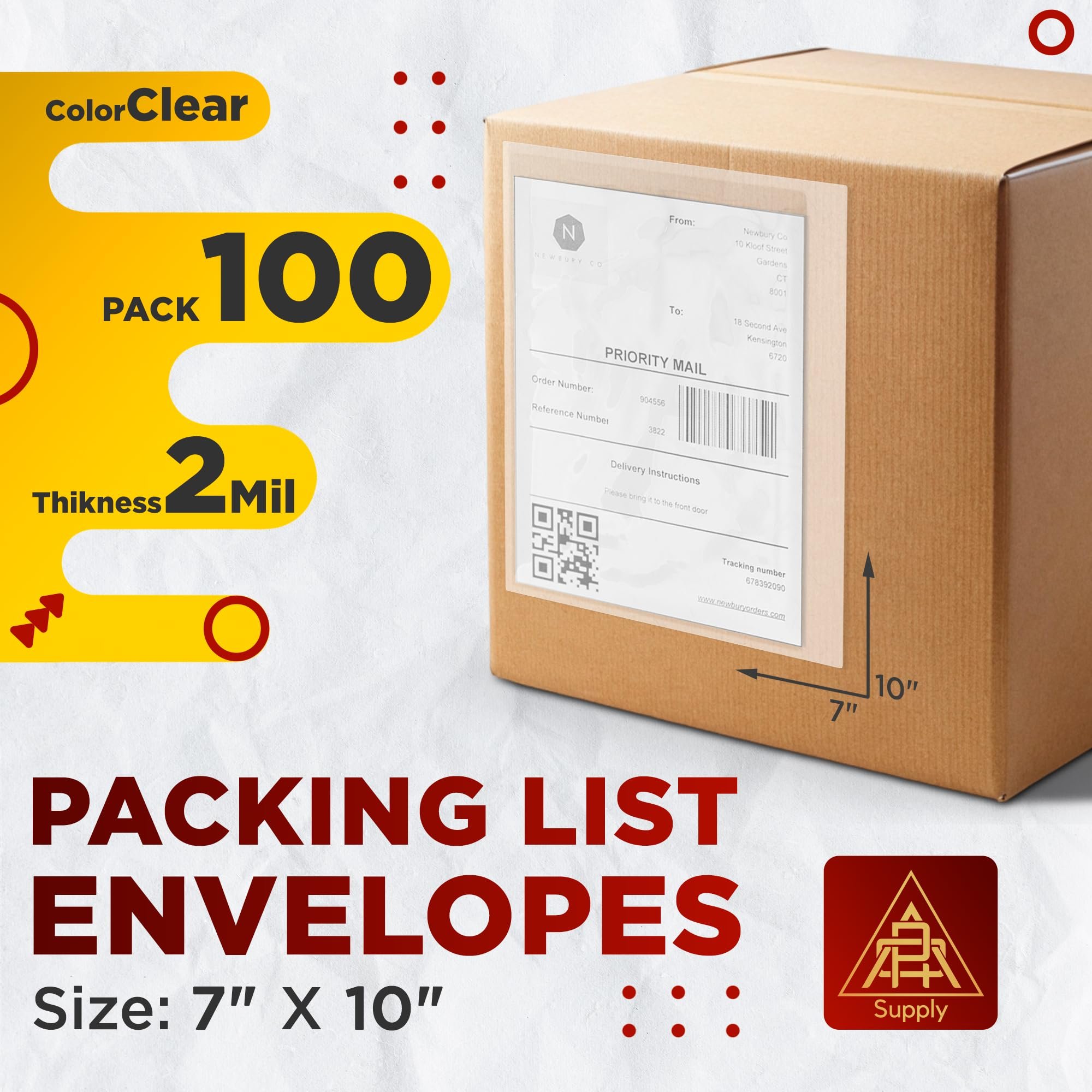 Packing Slip Envelope Pouches 7x10 Pack of 100 Clear Plastic Shipping Sleeves; Self-Sealing Shipping Label