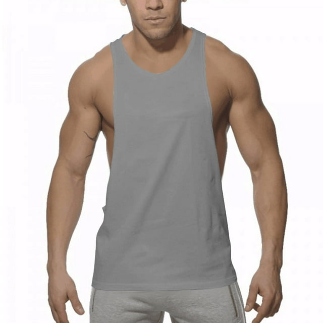 BADHUB Mens Mesh Tank Tops Workout Muscle Sleeveless Solid Color Shirts Loose Fit Crew Neck Cut Off Athletic Vest Clearance Gray XL