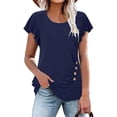 thumbnail image 6 of Vmvidoty Pleated Blouses for Women Dressy Casual Tops Business Work Shirts Short Sleeve Crew Neck Summer Outfits Navy M, 6 of 9