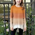thumbnail image 2 of AINIYS Girls Casual Tops Basic Loose Soft Swing Pullover Long Sleeve Crewneck T-Shirt Gradient Color Irregular Hem Lace Sweatshirts Orange 6-7Years, 2 of 5