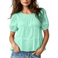 thumbnail image 2 of LEKWK Babydoll Tops for Women Puff Short Sleeve Cute Peplum Tops Pleated Casual Loose Fit Flowy Blouses Summer Beach Vacation Going Out Outfits, 2 of 5
