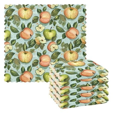 

Green and Red Apple Kitchen Cloth Dish Towels for Drying Washing Absorbent Dish Rags 6 Pack