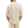 thumbnail image 6 of Mens Beach Shirts Linen 3/4 Sleeve Notch V-Neck Lightweight Breathable Summer Hawaiian Tops Fathers Gift, 6 of 6