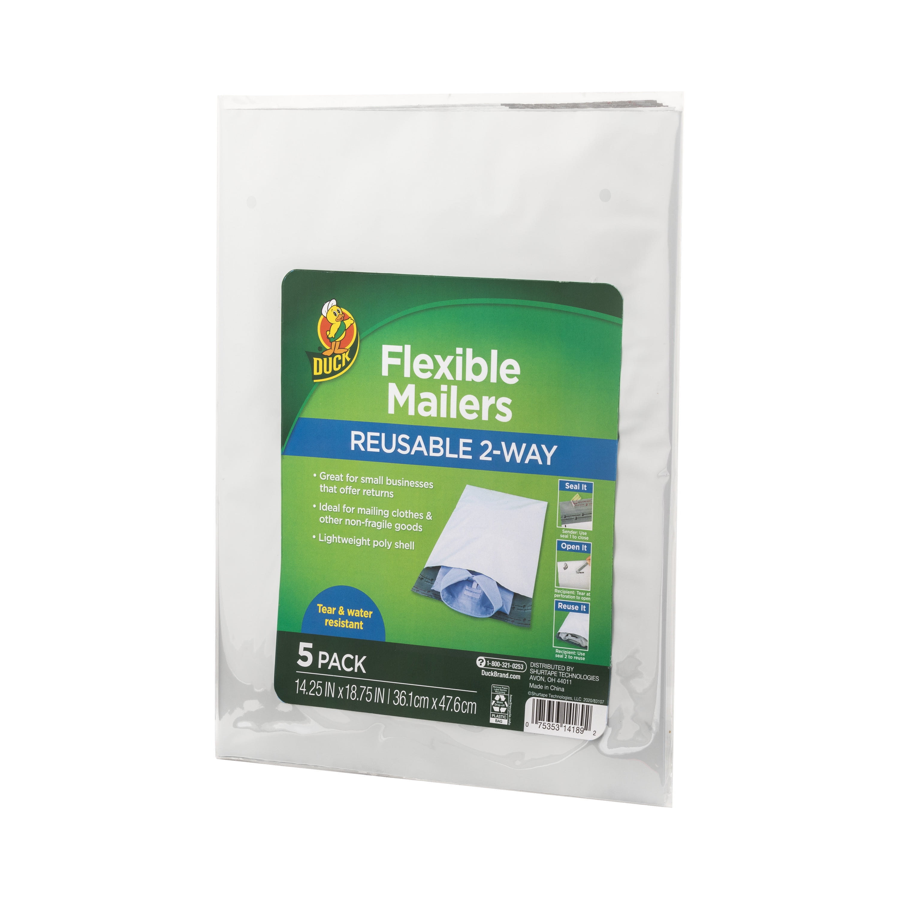 Duck Brand Reusable 2-Way Flexible Mailers 14.5 x 18.75” Poly Bag Shipping 