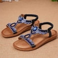 thumbnail image 6 of WIZUTIZ Beach Sandals for Woman Open Toe Bohemian Flat Sandals Dressy Sandals Women Stretchy Dating Comfort Flowers Jeweled Sandals Pull-On Summer Shoes Medium Solid Sandals for Lady Daily Blue, 6 of 6