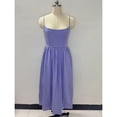 thumbnail image 3 of Solid Color U Neck Ruched Waist Suspender Flared Dress Women Casual Long Dress, 3 of 6