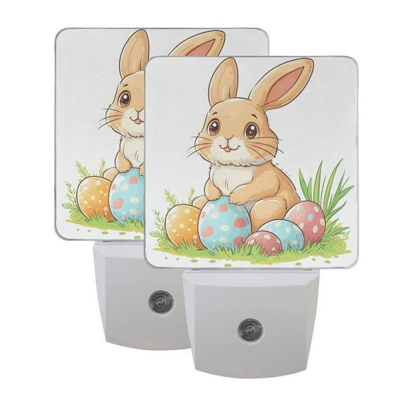 ALAZA Bunny Easter Rabbit Night Lights 2 Pack Plug-in Wall LED Nightlight Auto Dusk-to-Dawn Sensor Lamps