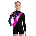 thumbnail image 1 of YONGHS Kids Girls Gymnastics Glitter Unitard Cold Shoulder Long Sleeve Rhinestones Color Block Patchwork Leotard Star Navy Blue 16, 1 of 5