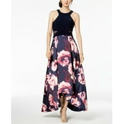 XSCAPE Petite Solid & Floral High-Low Navy Blush Gown Dress $179 (2P)