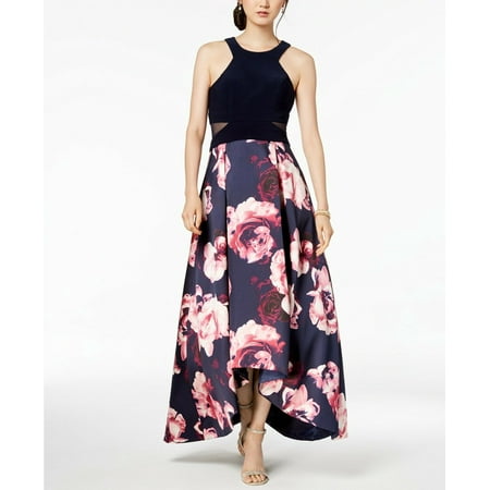 XSCAPE Petite Solid & Floral High-Low Navy Blush Gown Dress $179 (2P)