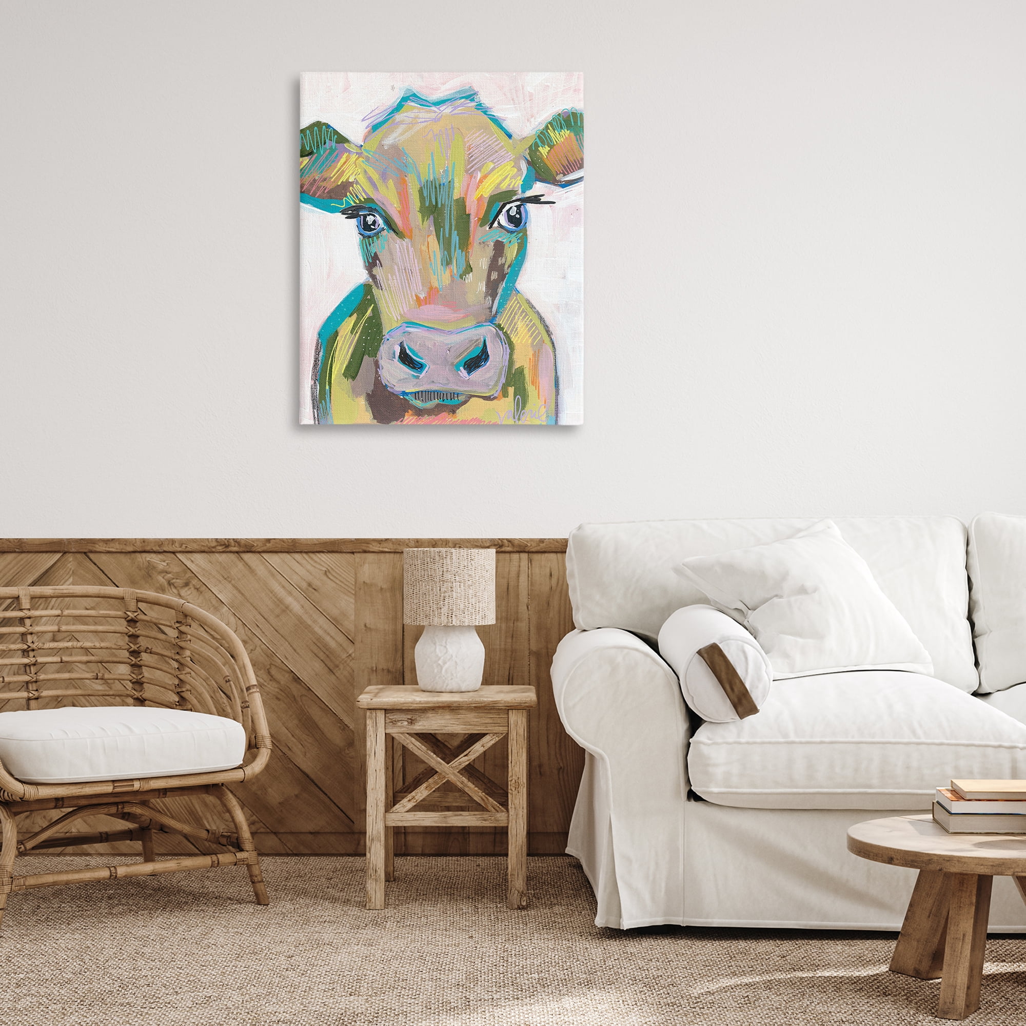 Stupell Industries Vivid Cow Visage Animals & Insects Painting Gallery Wrapped Canvas Art Print Wall Art, 30 x 40