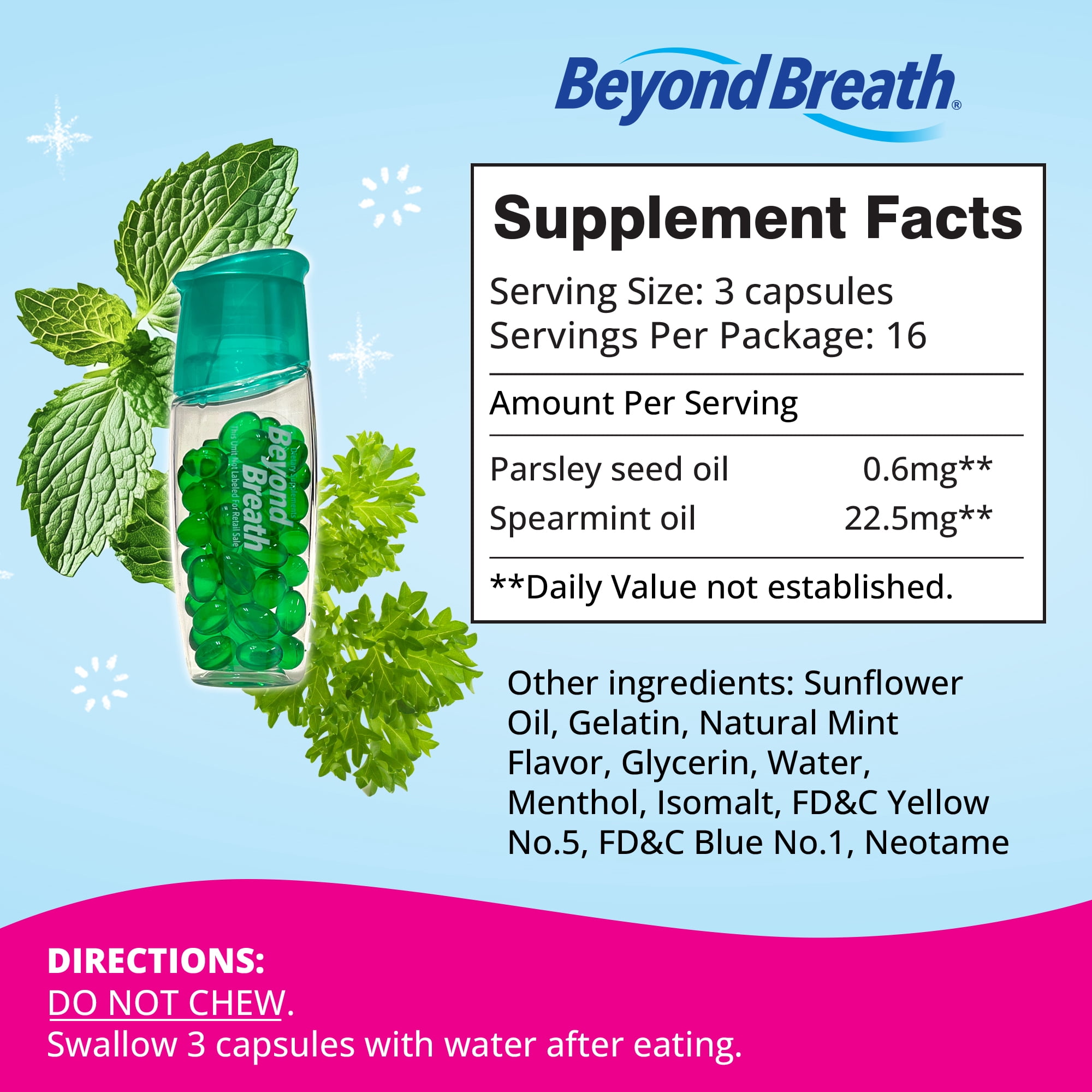 Beyond Breath Breath Freshening Capsules, Fresher Breath From Inside-Out, Lasts Up To 8 Hours, Parsley & Mint Oils, 50 Capsules