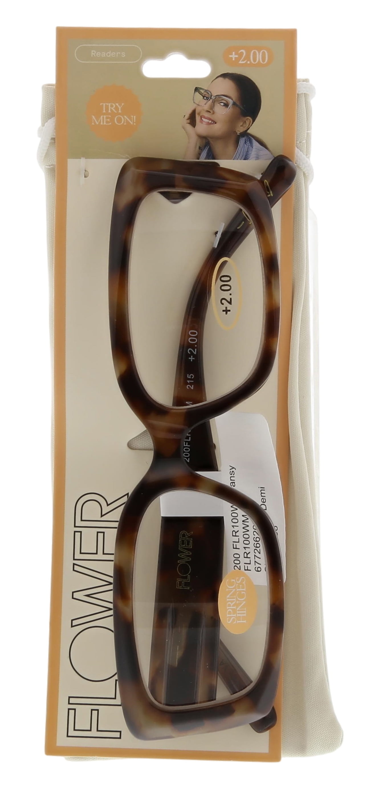 (2 pack) FLOWER Womens Reading Glasses - FLR100 Tansy +2.00