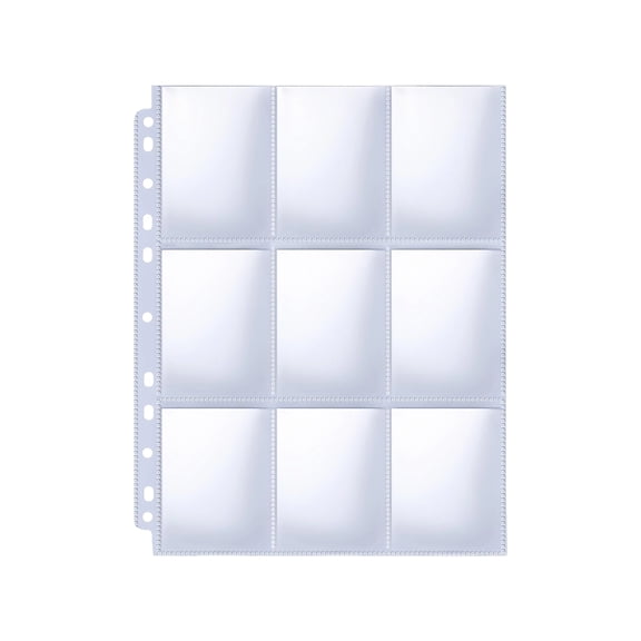 Trading Card Sleeve Pages, 50 Pack 9 Pocket Album Pages 11 Holes Fit 3 Ring Binder