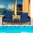 thumbnail image 3 of Gymax 3PCS Rattan Patio Conversation Furniture Set Yard Outdoor w/ Navy Cushions, 3 of 10