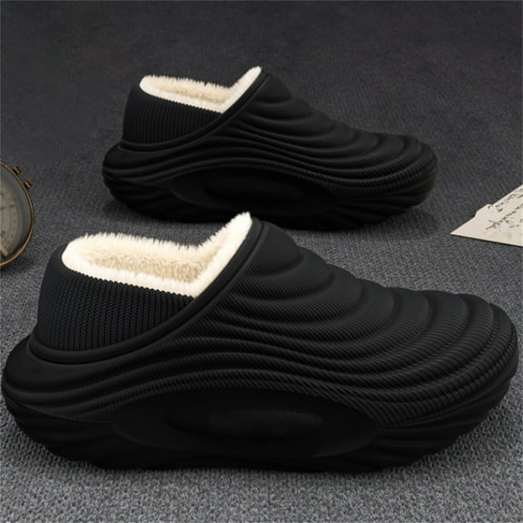 Qicasul Women's slipper Winter Fleece Lined Slippers Indoor Outdoor Shoes With Memory Foam Comfort Arch Support Black US Size:11