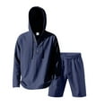 thumbnail image 5 of Ahabrexf Jackets for Men, Summer Solid Color Casual Long Sleeve Hooded Shorts Pocket Set, 5 of 6