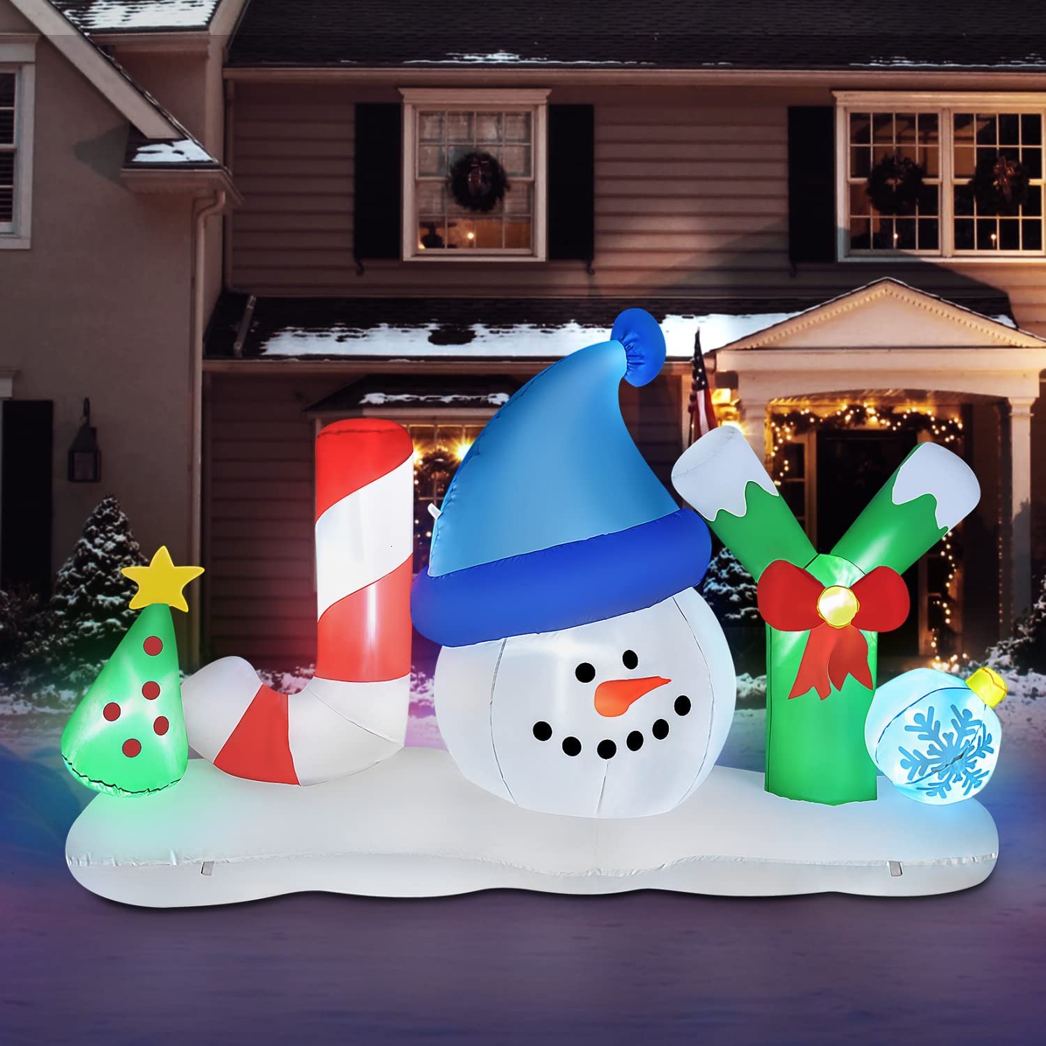 Jcwfuno 8.2 Ft Thanksgiving Inflatables Turkey Sitting on The Train with Pumpkin Owl Lighted