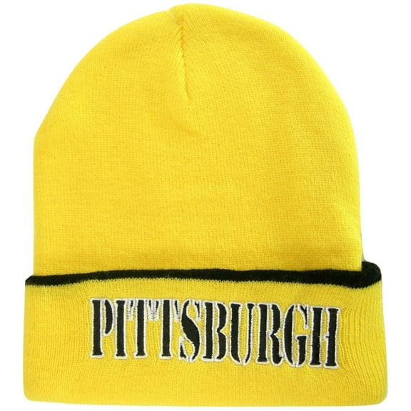 Pittsburgh Adult Size Winter Knit Beanie Hats (Gold)
