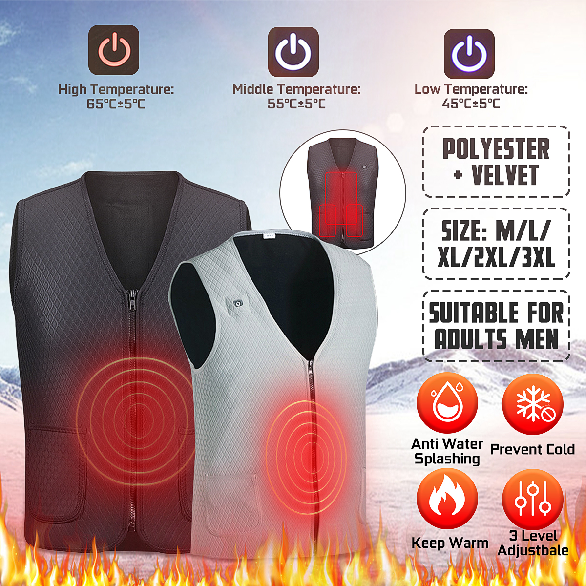 Generic USB Electric Heated Sleeveless Vest Warm Vest Men Heating Pad