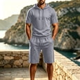 thumbnail image 2 of Men's Solid Short Sleeve Hoodie & Elastic Waist Shorts Set, All-Season Comfort Loose Fit Casual Two Piece Outfit for Home Party Indoor Outdoor Daily | TruHer,Gray XL, 2 of 9