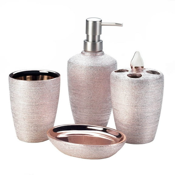 Zingz & Thingz Set of 4 Pink Contemporary Shimmer Bathroom Accessories 10.75"