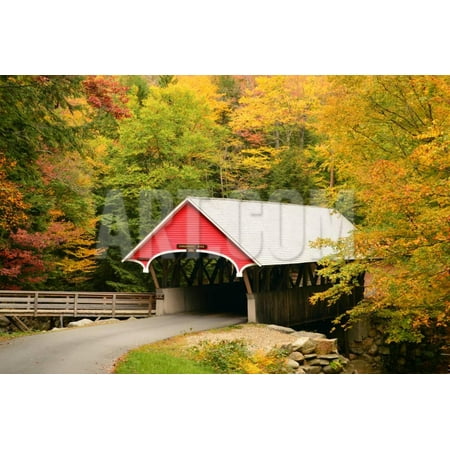 A True New England Scene: a Covered Bridge Surrounded by Fall Foliage in the Franconia Notch State Print Wall Art By James (True Romance Best Scene)