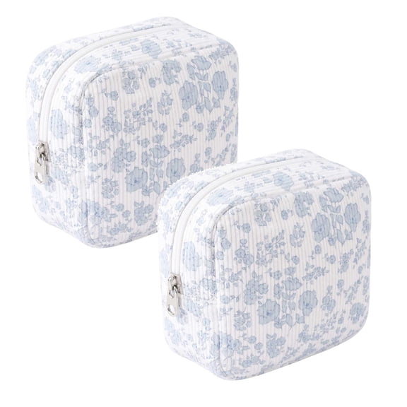 2 Pcs Small Corduroy Makeup Bag with Zipper, Cute Mini Cosmetic Pouch for Purse, Coquette Toiletry Organizer for Lipstick Keys Cards, Travel Essential for Women Girls