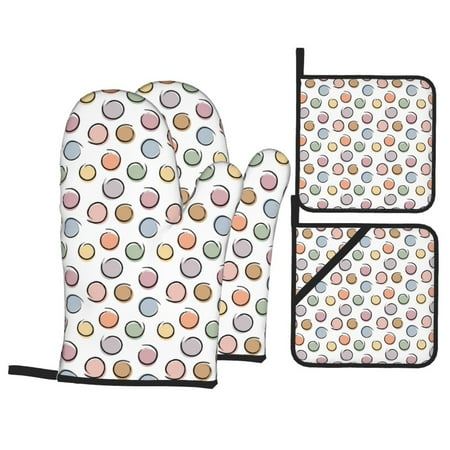 

Oven Mitts and Pot Holders 4 Piece abstractly circles High Heat Slip Resistant Oven Mitt and Trivets Set Kitchen Oven Glove Pot Holders for Cooking Baking Grilling