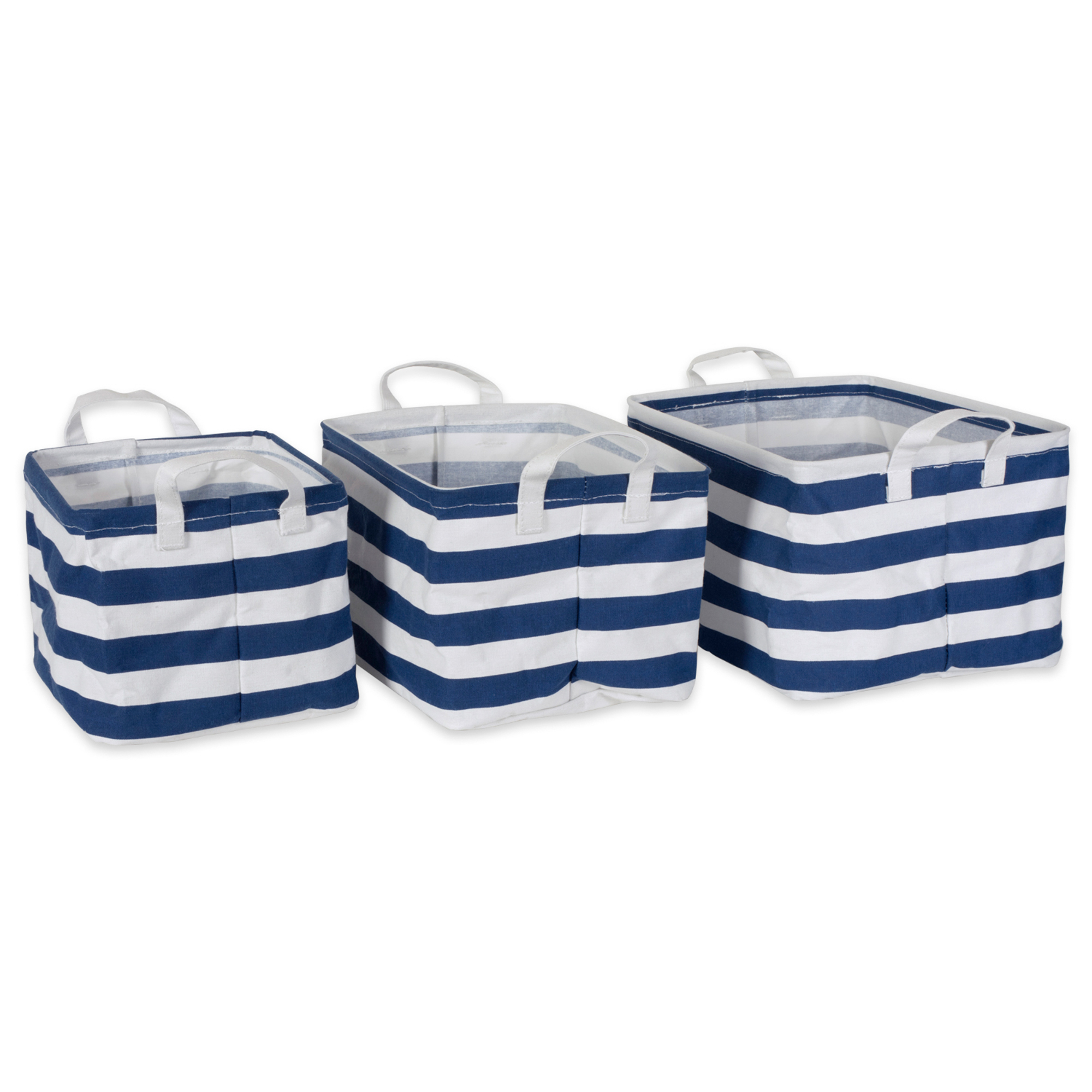 DII Rugby Stripe Assorted Small Bins Laundry Baskets, Nautical Blue
