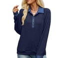 thumbnail image 6 of Wevis Women's Denim Collar Knit Sweater, Long Sleeve Henley Button Down Autumn Blouse, Casual Loose Fall Pullover Tops, 6 of 7