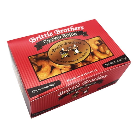 Brittle Brothers Cashew Brittle - 8 oz. Box : Voted #1 - 4xs more Nuts - Nashville Whiskey Bourbon Peanut Brittle Pecan Cashew Candy Snack Mothers Day Fathers Christmas Valentines Day Graduation Cor