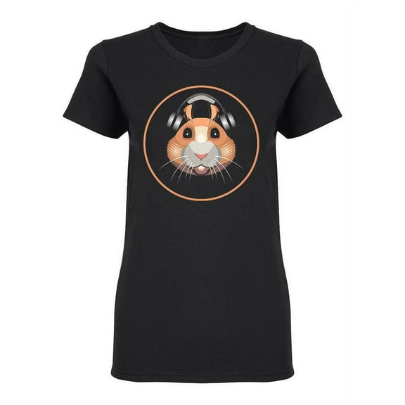 Hamster With Headphones Shaped T-Shirt Women -Image by Shutterstock, Female Large