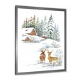 thumbnail image 2 of Designart 'Two Deers With Winter Cottage' Farmhouse Framed Art Print, 2 of 4