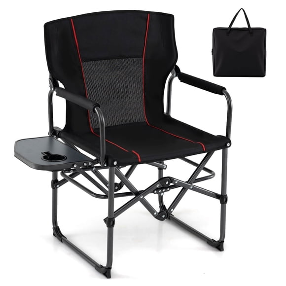 Costway Folding Camping Chair with Side Table & Cup Holder, Carrying Bag for Picnic, Beach Black