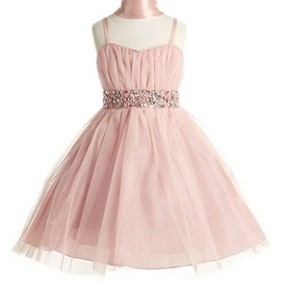 Big Girls' Stunning Rhinestone Studded Waist Flowers Girls Dresses Blush 10
