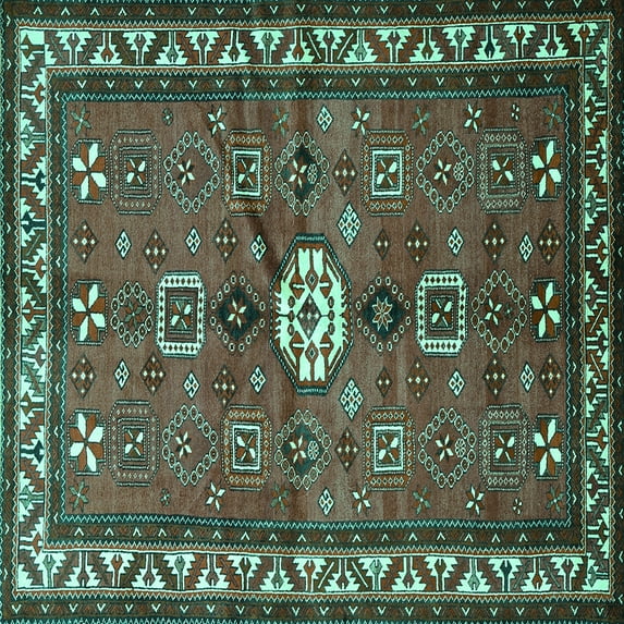 Ahgly Company Indoor Square Persian Turquoise Blue Traditional Area Rugs, 8' Square