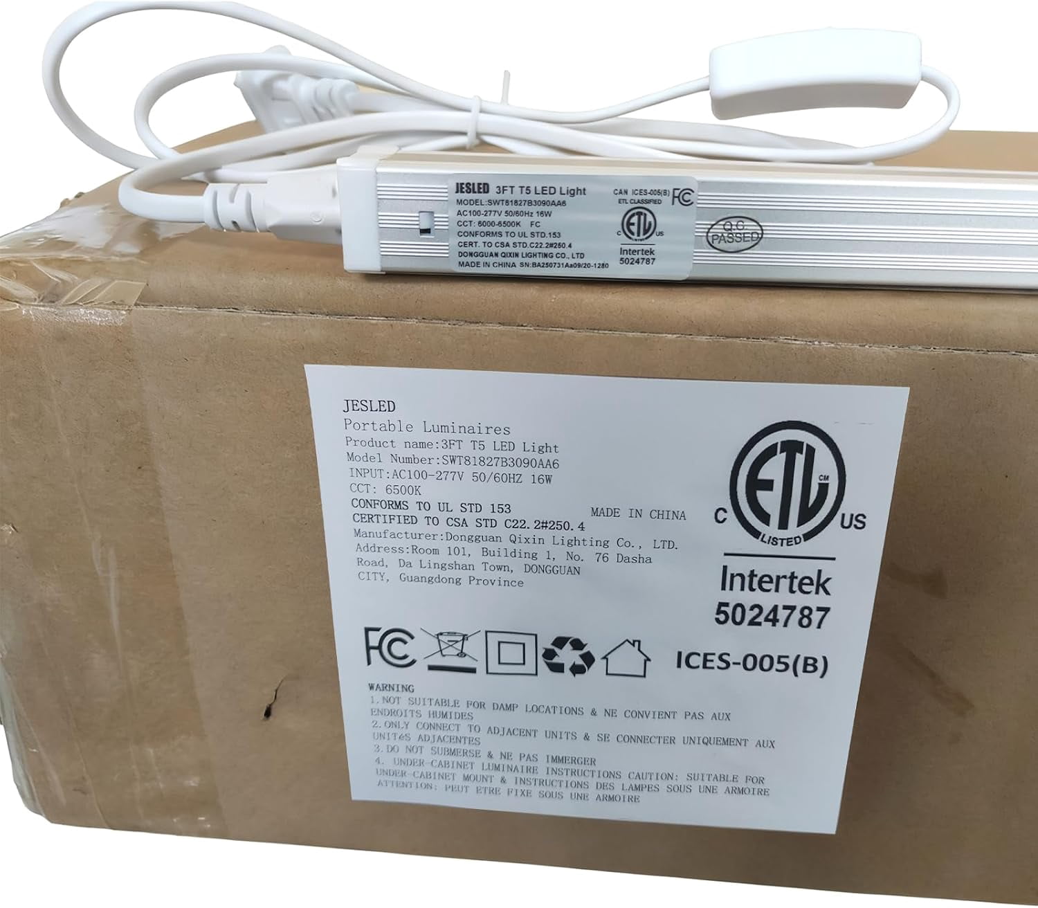 JESLED T5 LED Shop Light 3ft, Linkable Utility Light Fixture, 16W 1900LM 6500K Super Bright White, 6-Pack