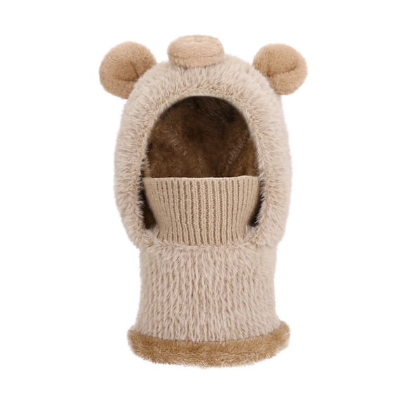 lhwanj Cute Animal Ear Fleece Hood Neck Warmer Winter Warm Cozy Daily Headwear Khaki