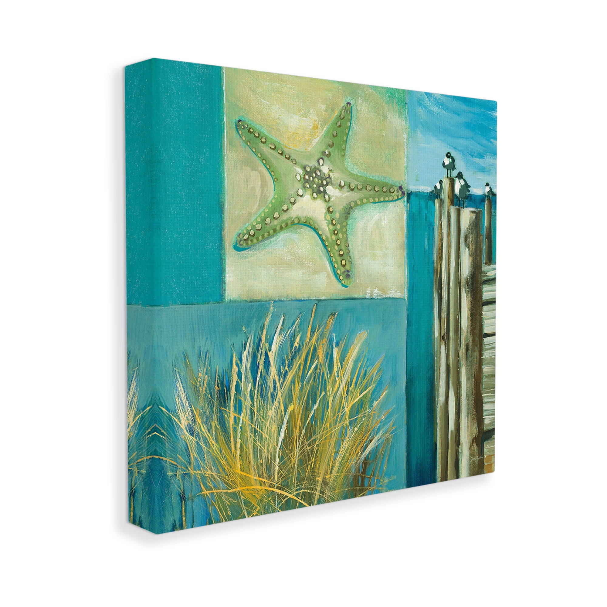 Stupell Industries Modern Beach Dock Collage Landscape Painting Gallery Wrapped Canvas Art Print Wall Art, 30 x 30