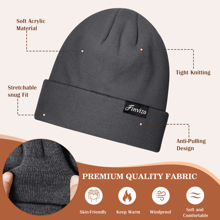 Finvizo Winter Beanie Hats for Men Women: 2 Pack Knit Cuffed  display picture 3