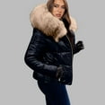 thumbnail image 7 of Oplxuo Women's Shiny Puffer Jacket with Big Fur Hood, Zip Up Casual Winter Warm Padded Coat Cropped Outerwear with Pockets, 7 of 7
