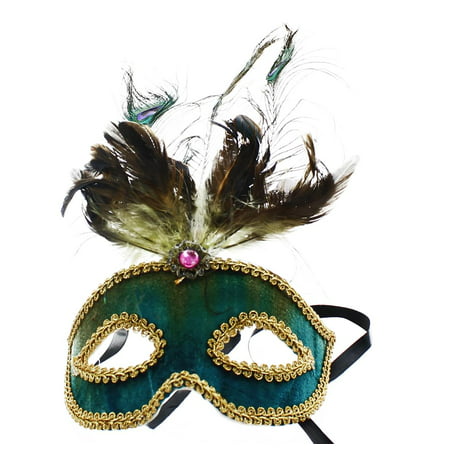 Safari Eye Venetian Mardi Gras Mask w/ Peacock Feathers: Teal