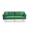thumbnail image 4 of 68.3" Futon Sofa Bed, Modern Velvet Upholstered Sleeper Sofa Couch with Adjustable Backrest & 2 Pillows & Golden Metal Legs, Convertible Loveseat Reclining Sofa Bed for Living Room Bedroom, Green, 4 of 7