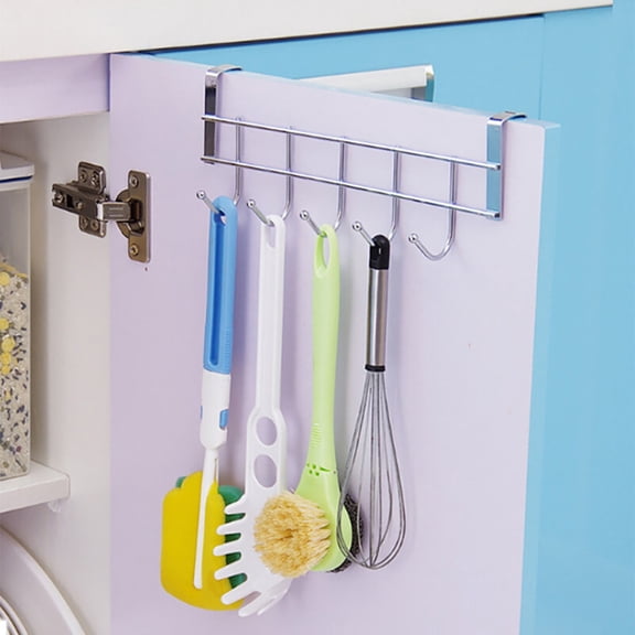 1 Pack Kitchen Storage Rack - Silver Cupboard Hanging Hook Organizer for Pots, Pans, and Sundries - No Drill Over Door or Cabinet Hanger