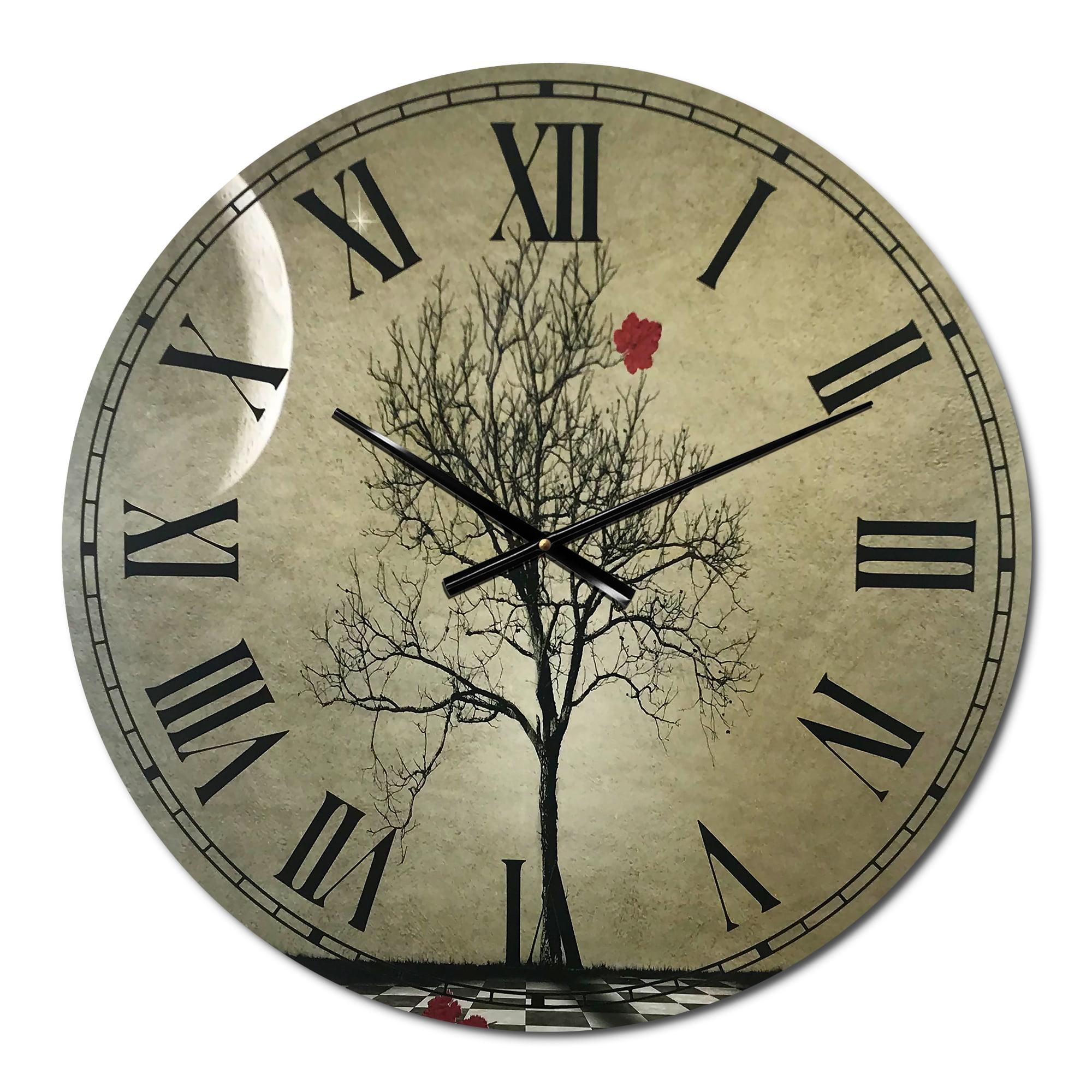 Designart Large Black Analog Round Cottage Wall Clocks, CLM25110-C23