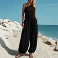 thumbnail image 2 of Khunlpohl Womens 2 Piece Sets One Shoulder Sleeveless Pleated Tops and Elastic Waisted Tapered Loose Pants Fashion Casual Beach Vacation Set, 2 of 6